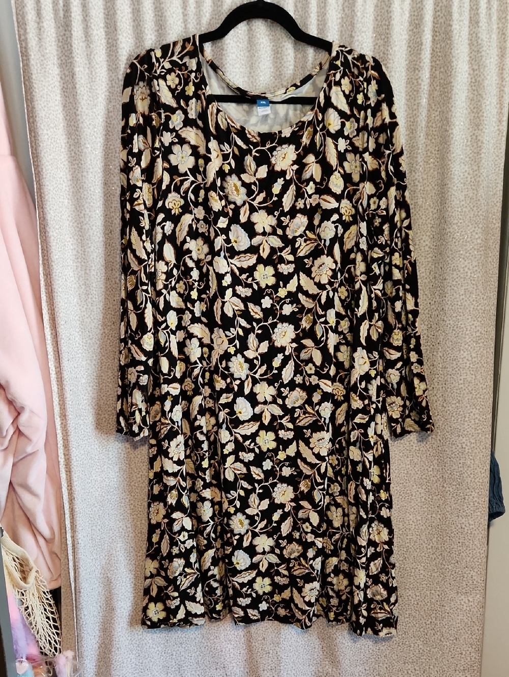 Old Navy Black Dress with Cream Floral Print - Long Sleeve